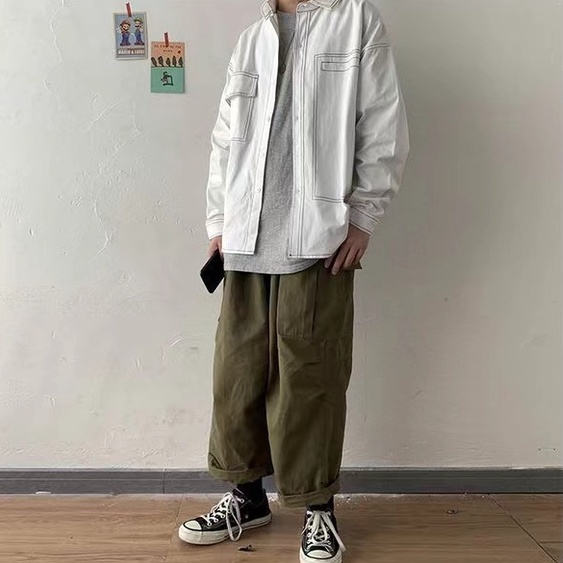 Áo Sơ Mi Dài Tay Phong Cách Hàn Quốc Trẻ Trung Dành thương Hợp thời trang Bình thường áo flannel from rộng siêu đẹp áo sơ mi nam trắng