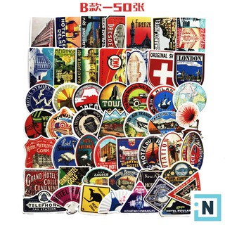 [ iNote ] Set 50~55 Sticker Dán PVC Retro Hotel