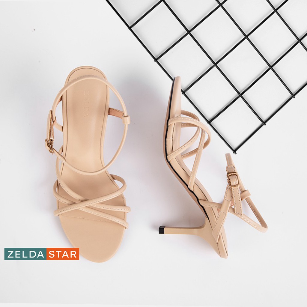 Giày Sandal Zelda Star mũi tròn gót cao 7cm dây chéo - SN006820