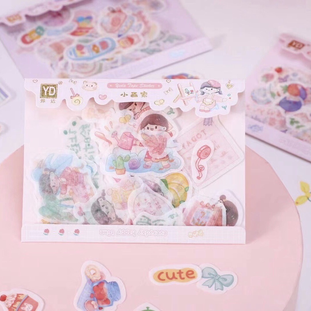 Túi hình dán sticker cô bé cute 40 mảnh 2-->6cm trang trí sổ tay, máy tính, laptop, góc học tập