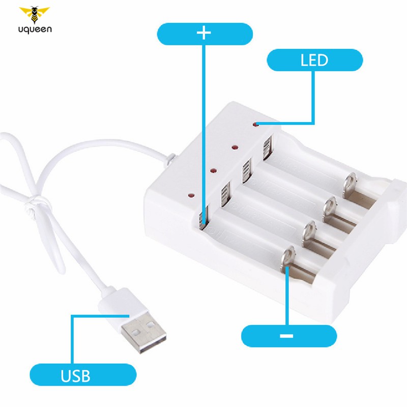 Bộ sạc pin AAA/AA 4 ngăn bảo vệ ngắn mạch có thể sạc lại bằng cổng USB
