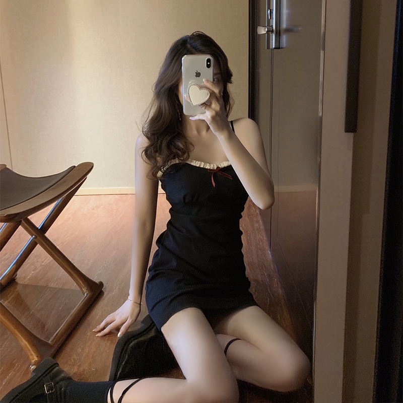 DUNEA Đầm Dệt Kim Cổ Vuông Tay Phồng Ôm Dáng Phối Dây Thắt Thanh Lịch Cho Nữ