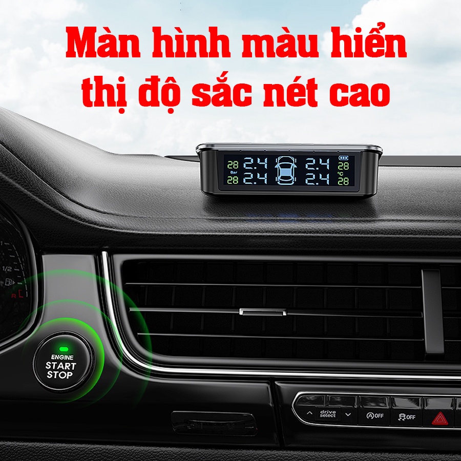 Cảm biến áp suất lốp ô tô cảm ứng van ngoài quốc tế mới cao cấp CAR365 phù hợp mọi loại xe, màn hình LCD