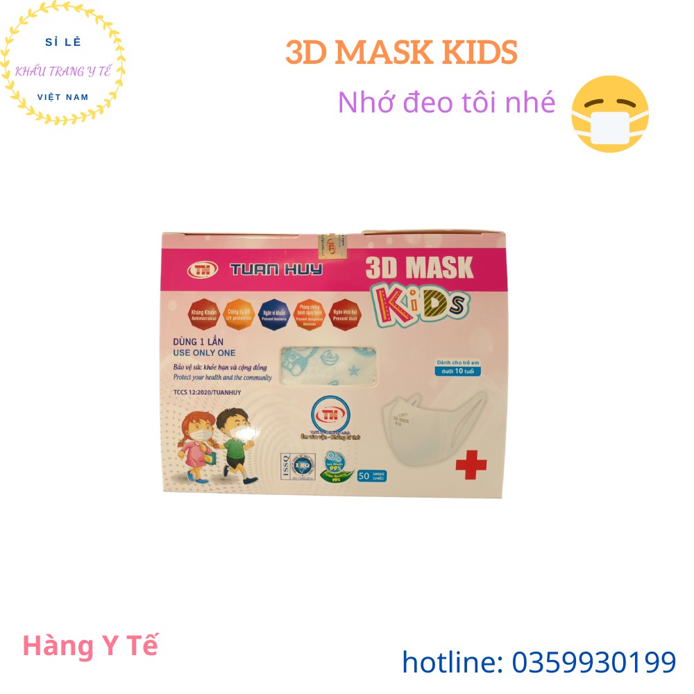 [Tuấn Huy] Khẩu Trang Y Tế Khẩu Trang Kháng Khuẩn 3D Mask Kids Hộp 50 Chiếc Có Hình