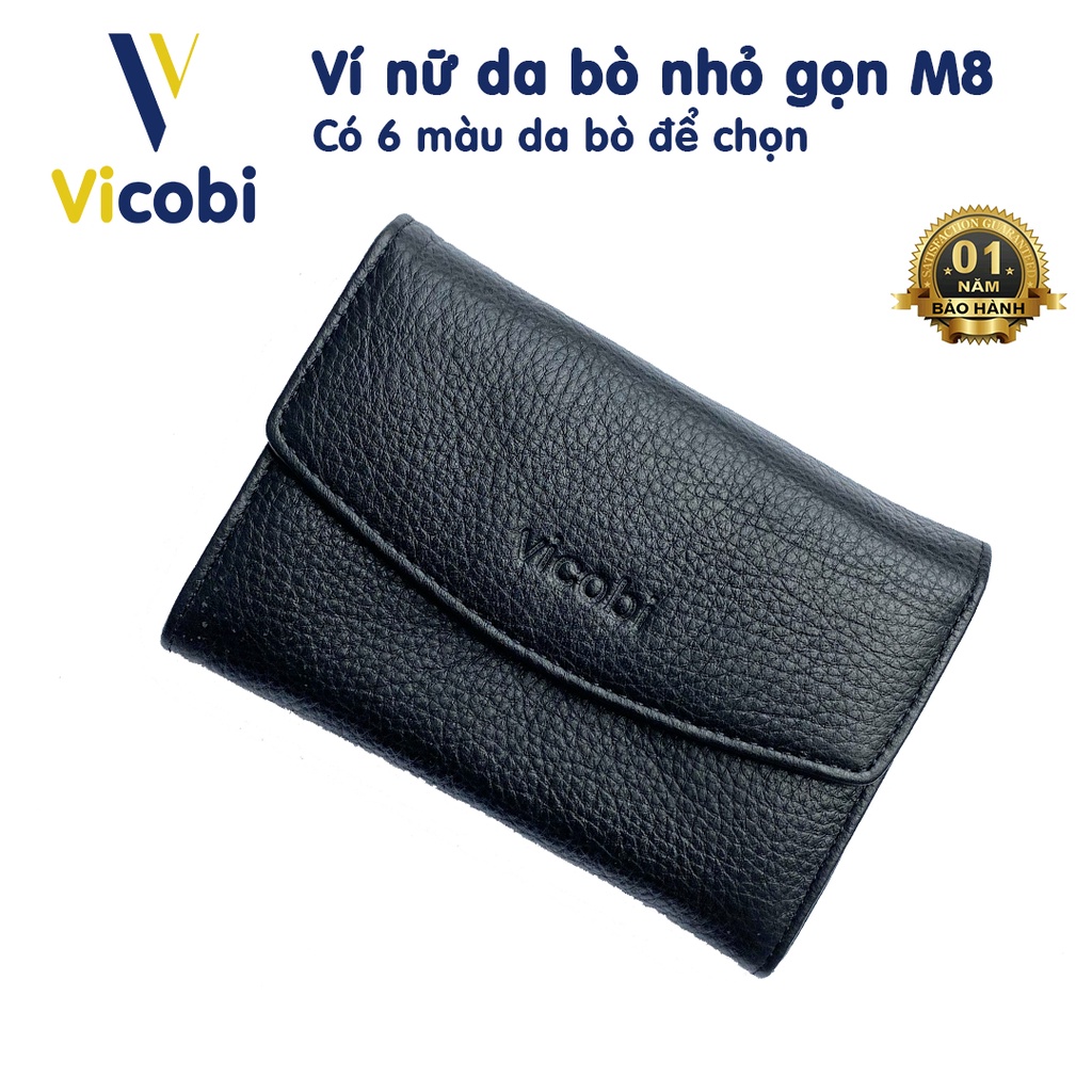 Ví Mini Nữ Da Bò Vicobi M8, Bóp nhỏ cầm tay đựng thẻ Card ATM, CMND, GPLX cà vẹt bằng lái xe cũ mới, Made in VietNam