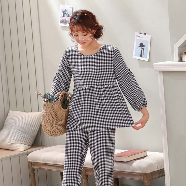 Bộ Đồ Mặc Nhà Nữ Form Rộng Kẻ Caro Dễ Thương | BigBuy360 - bigbuy360.vn