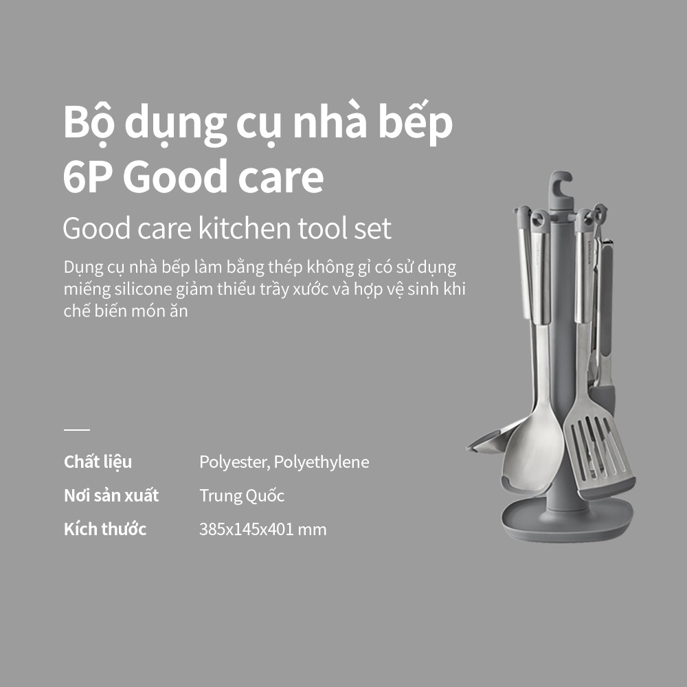 Bộ dụng cụ nhà bếp 6 món Lock&amp;Lock Kitchen Tools Set - màu xám CKT330S01