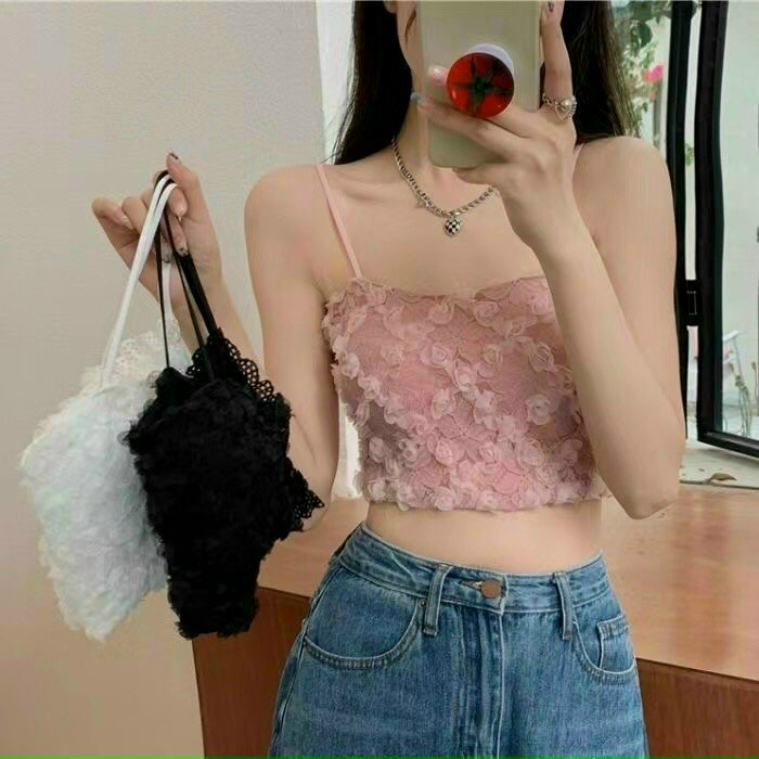 Áo bra nữ ren hoa hồng nổi đẹp mắt, hot trend, họa tiết thêu nổi, thun bo lưng co giãn, bao đẹp
