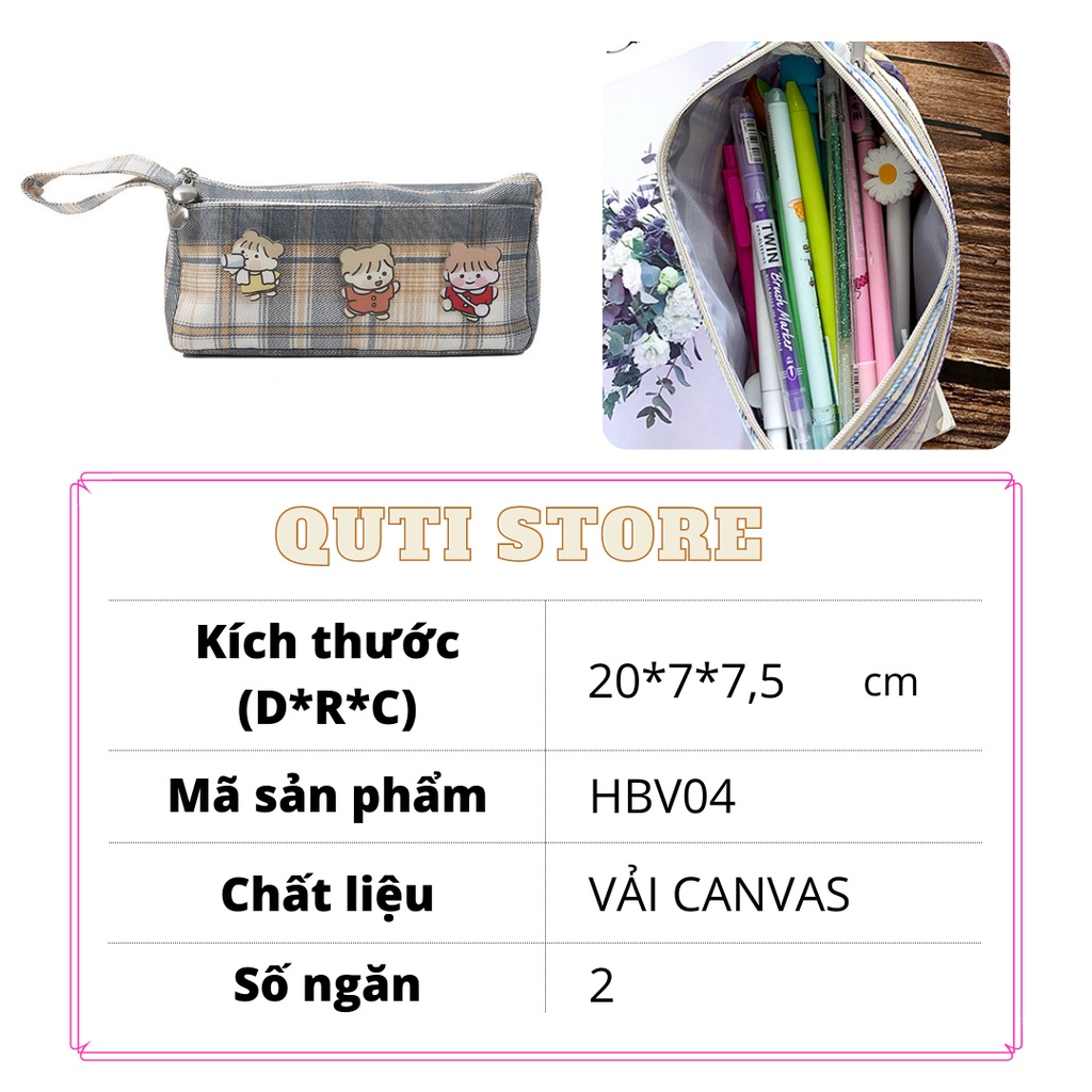 Bóp Viết Vải Caro Hot Trend INS, Hộp Bút Canvas Dạng Ví ,Cỡ To Cho Nữ Và Bé Gái Kiểu Hàn Xinh Xắn Họa Tiết QUTI HBV04