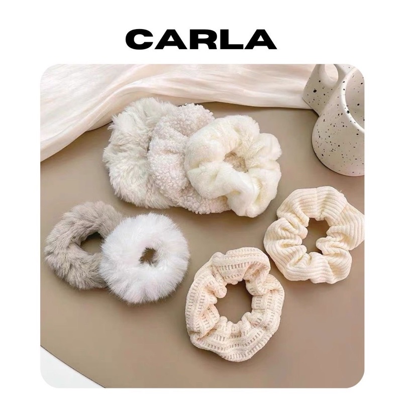 Carla Set 7 Dây Cột Tóc, Dây Buộc Tóc, Scrunchies Vải lông Mềm Dễ Thương Dành Cho Nữ Phong Cách Hàn Quốc