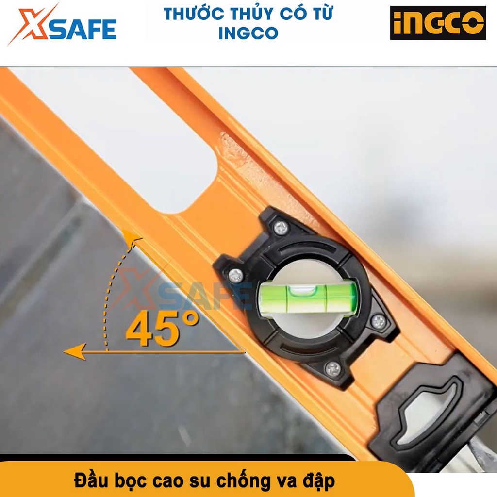 Thước thủy có từ Ingco HSL28080 bằng nhôm dài 80cm, dày 2.0mm, từ tính, đo độ nghiêng, góc nghiêng - chính hãng