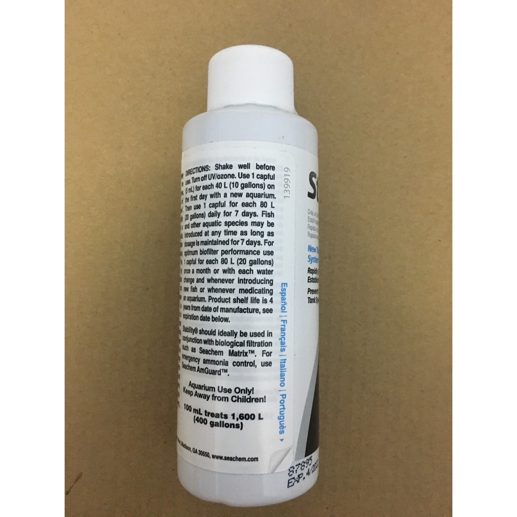 Vi sinh hồ cá Seachem Stability 100ml hàng Mỹ