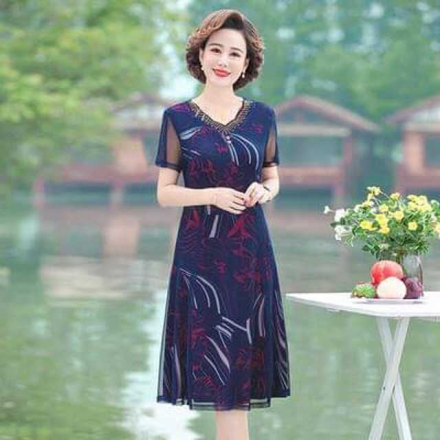 Đầm voan nữ trung niên cao cấp kiểu dáng sang trọng NP1091