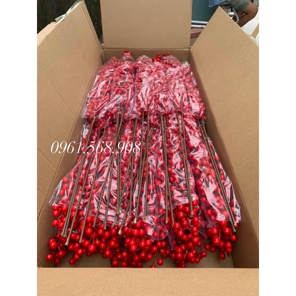 Sỉ 1 cành đào đông đỏ và vàng cam V46 - 12 nhánh 100cm cao cấp, loại đẹp, quả to, bóng, k dính