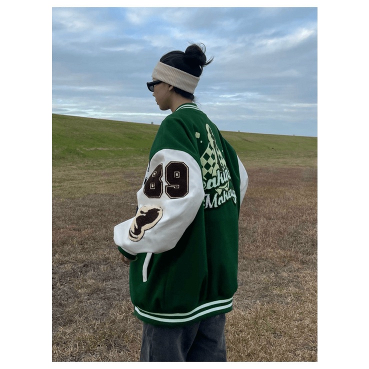 Áo Khoác Bomber Nữ Chất Nỉ Mềm Kiểu Bóng Chày In Chữ Form Rộng Mặc Thoải Mái NEW UNISEX