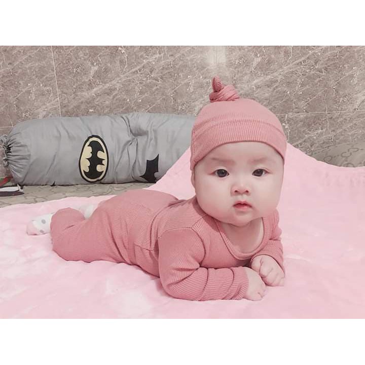 Bộ Thu Đông Cho Bé  Cao Cấp  Bộ Len Tăm Dài Tay Minky Mom Kèm Nón Củ Tỏi Siêu Ấm Cho Bé Trai Bé Gái