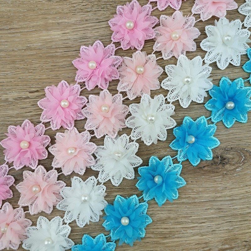 Cuộn vải ren 17 bông hoa 4 màu 5cm dùng để trang trí quần áo DIY dễ thương