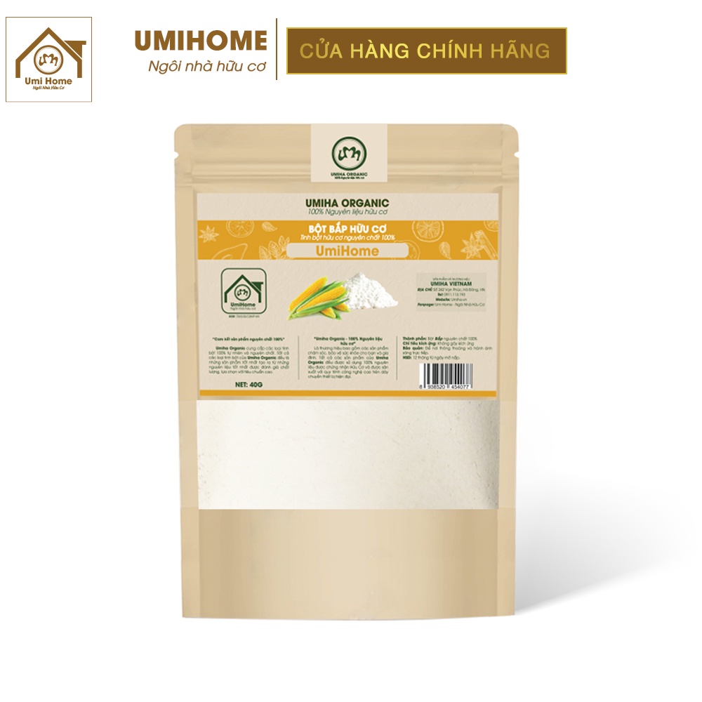 Bột Bắp đắp mặt nạ hữu cơ UMIHOME nguyên chất 40g | Cornstarch 100% Organic