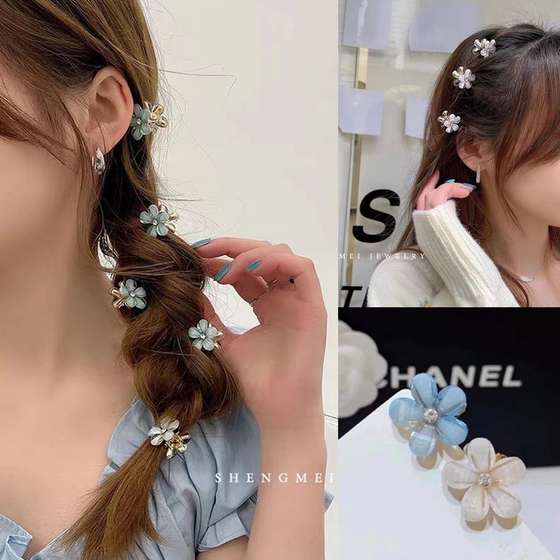 Set 4 Kẹp Tóc Kim Loại Hình Hoa Đính Đá Thời Trang Cho Nữ