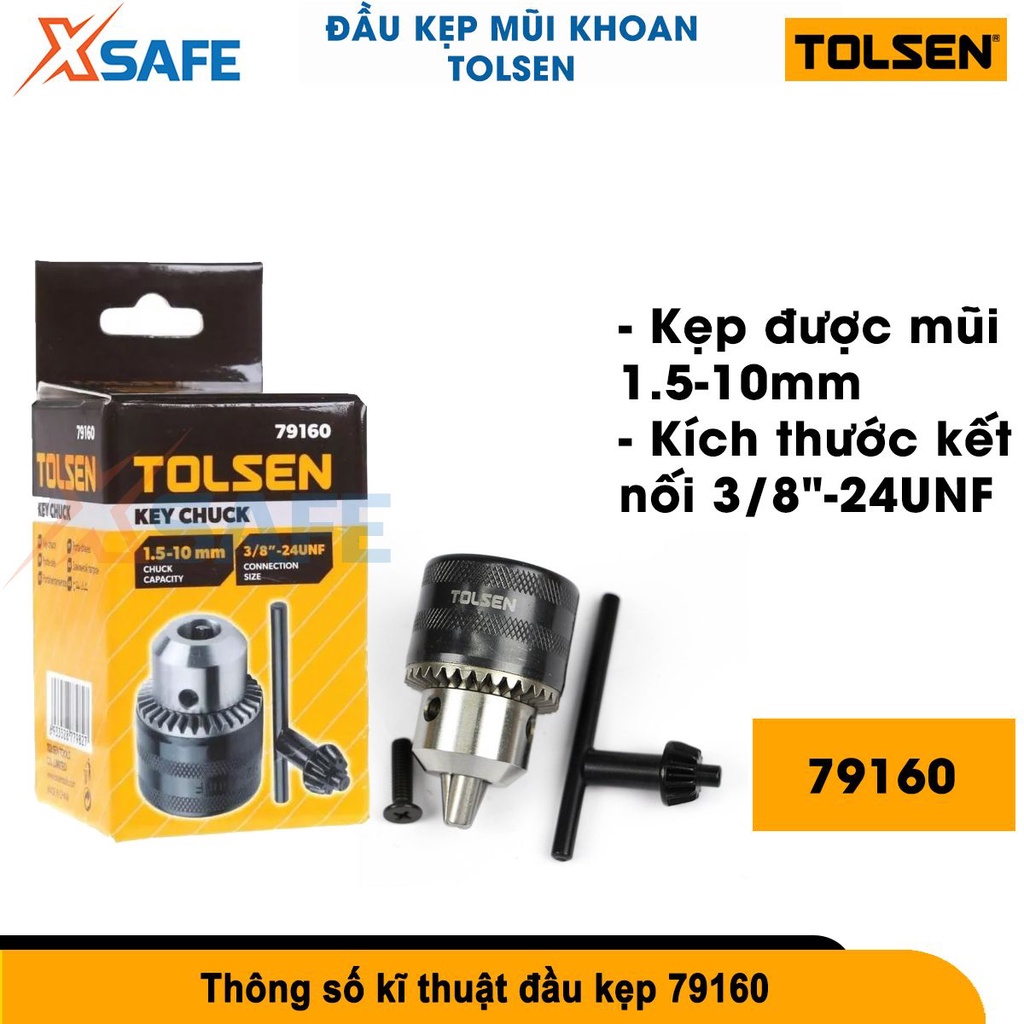 Đầu kẹp mũi khoan có khóa Tolsen, tương thích nhiều loại mũi khoan 1.0-10mm, cơ chế khóa kẹp an toàn [CHÍNH HÃNG][XSAFE]