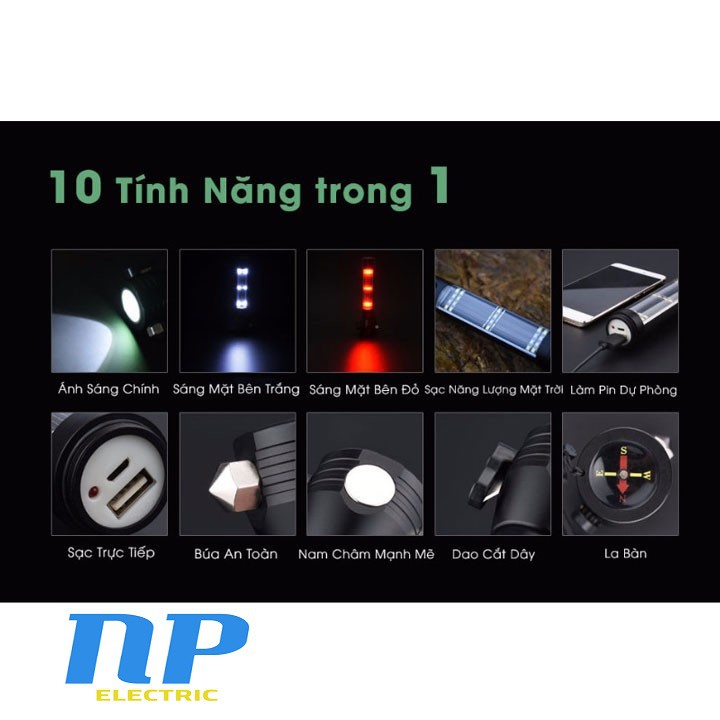 [GIÁ HỦY DIỆT] ĐÈN PIN LED NĂNG LƯỢNG MẶT TRỜI - USB - 11 IN 1