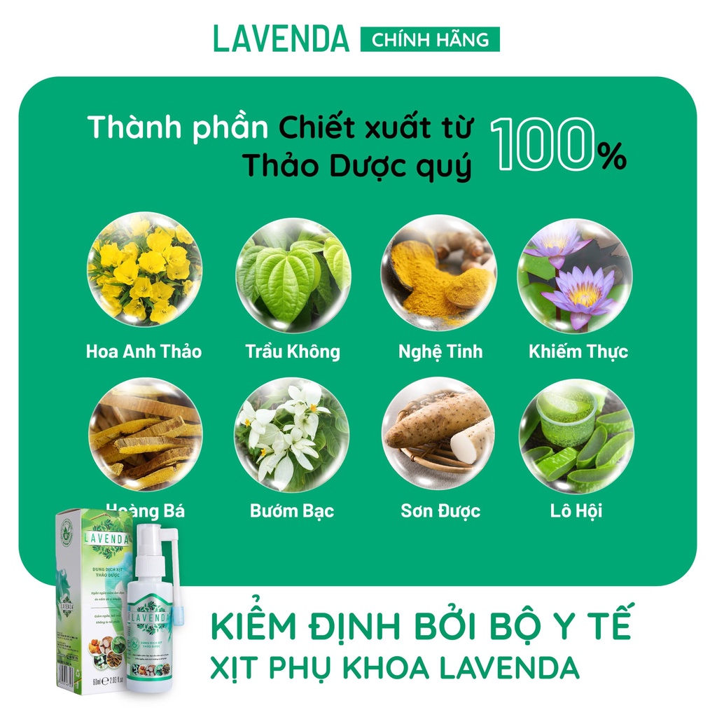 Dung dịch xịt vùng kín thảo dược LAVENDA làm sạch vùng kín, xoá sổ khí hư huyết trắng nấm ngứa, khử mùi hôi 60ml