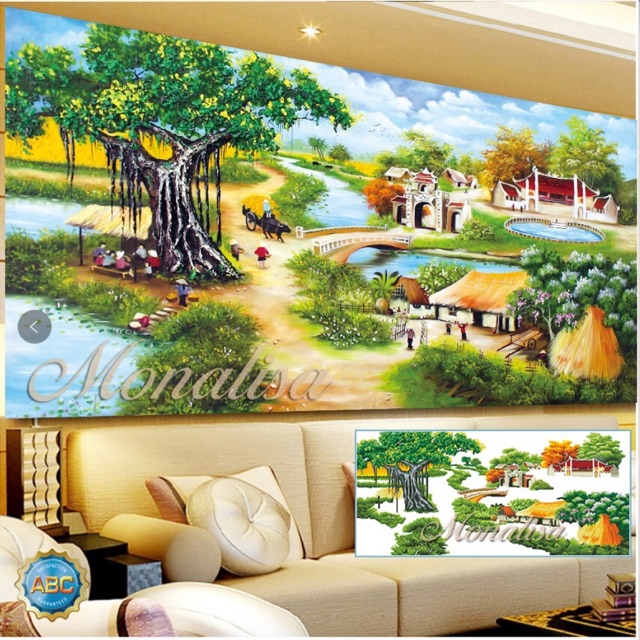 Tranh gắn đá cây đa giếng nước sân đình y8275 (160x75)