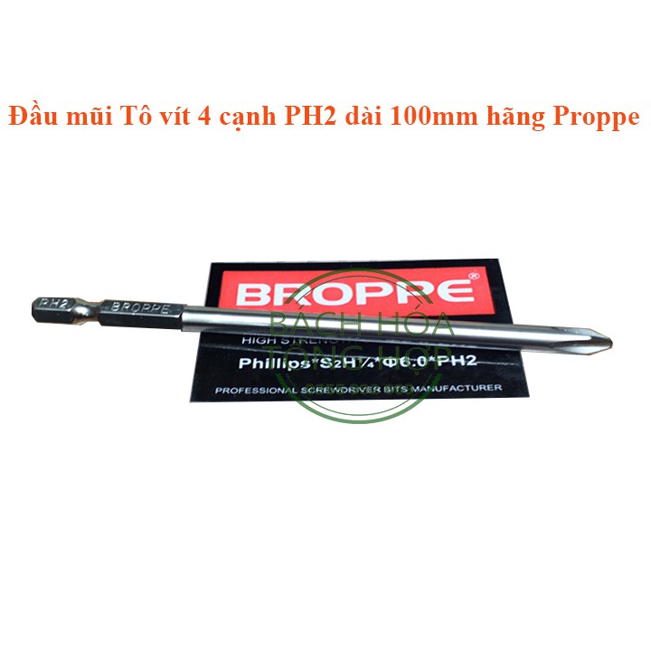 Đầu mũi Tô vít 4 cạnh PH2 dài 100mm hãng BROPPE