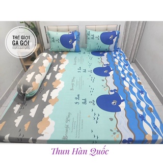 Bộ ga gối { 4 Món } Thun Lạnh Hàn Quốc  ( 1 ga bọc + 2 vỏ gối nằm + 1 vỏ gối ôm )