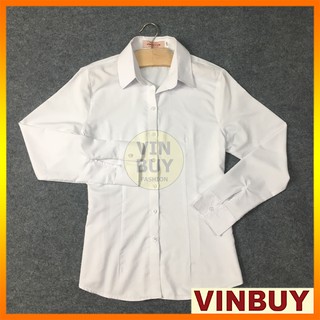 Áo sơ mi nữ trắng tay dài form công sở cao cấp VINBUY, chất vải cotton nhung, mịn mát, dày dặn không lộ ngực