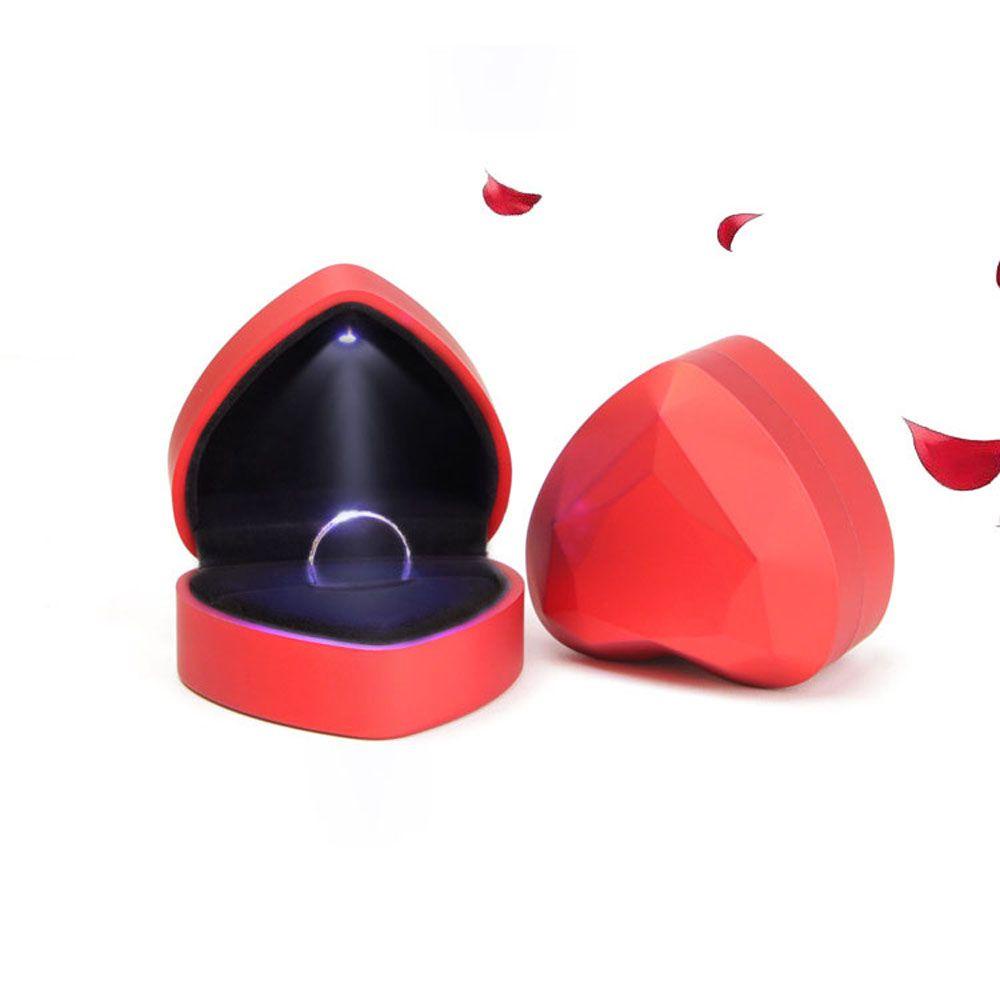 Hộp Đựng Nhẫn Cưới Màu Đỏ Hình Trái Tim Có Đèn LED Ốp