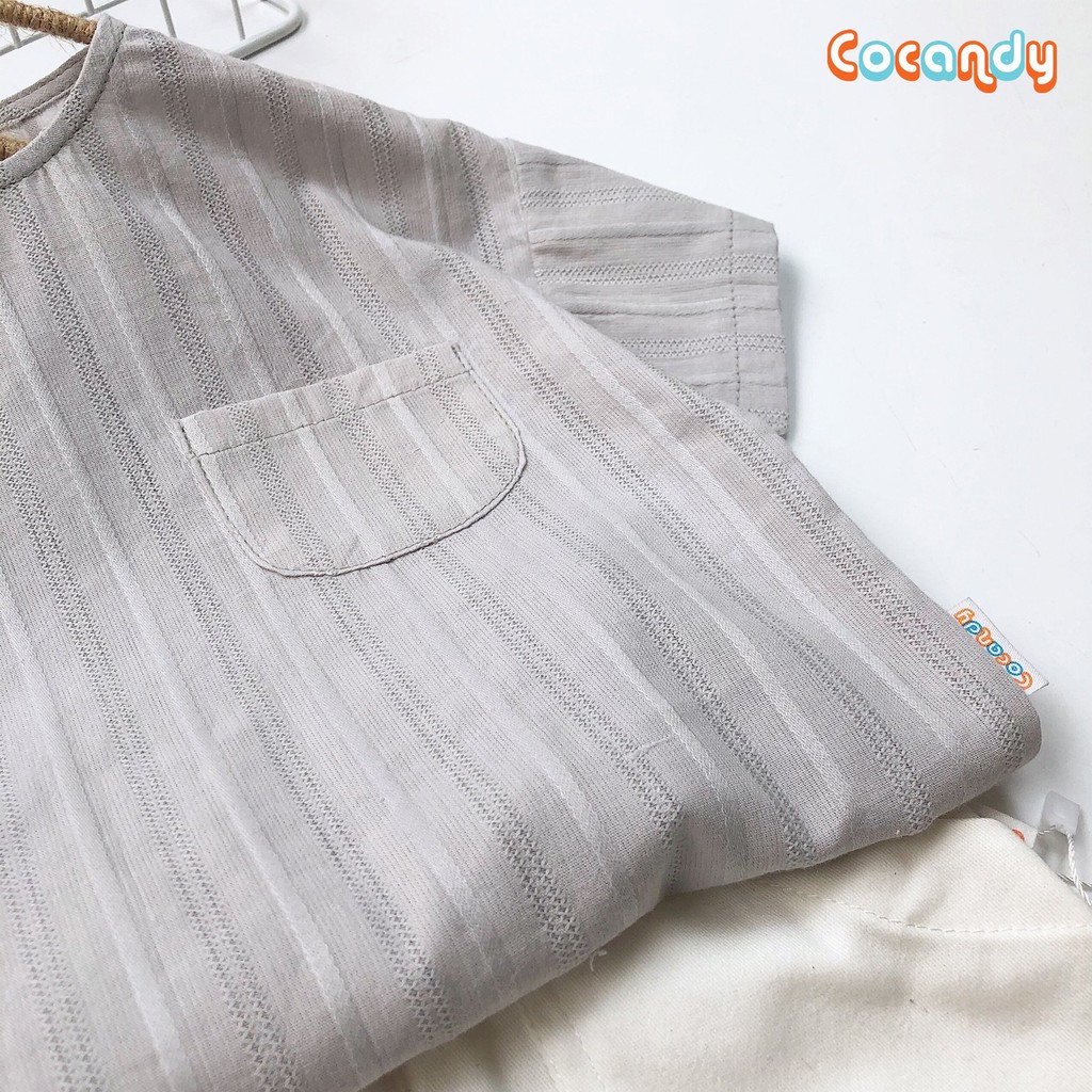 [Cocandy Official Store] Áo đũi cộc tay cho bé trai, bé gái màu ghi điểm cúc vai