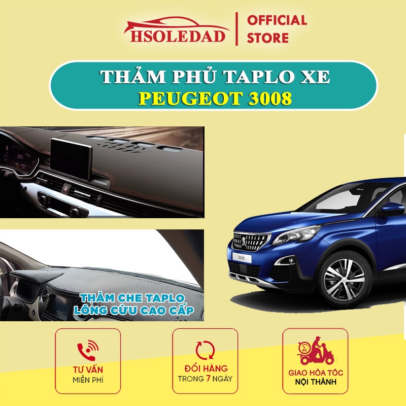 Thảm taplo PEUGEOT 3008 bằng lông Cừu 3 lớp hoặc Da Cacbon