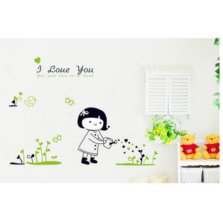 Decal dán tường decal trang trí bé tưới cây BINBIN EB67 (Có keo sẵn)