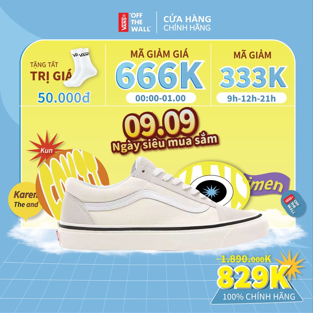 Giày vans old skool chính hãng cho nam nữ, vans old skool màu kem full box