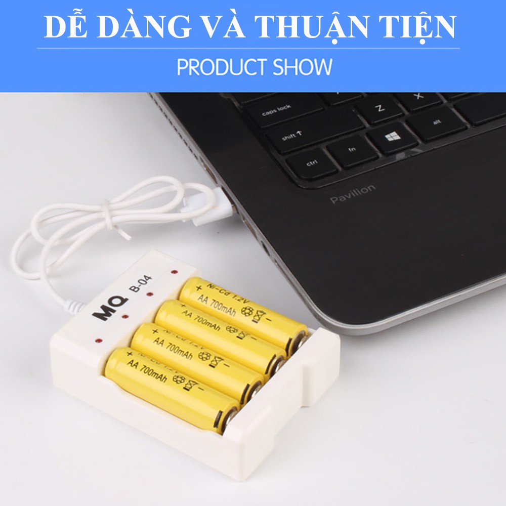 Bộ sạc pin tiểu AA cổng USB tặng kèm 4 pin AA, bảo hành 3 tháng, lỗi đổi mới trong 7 ngày đầu nhận hàng