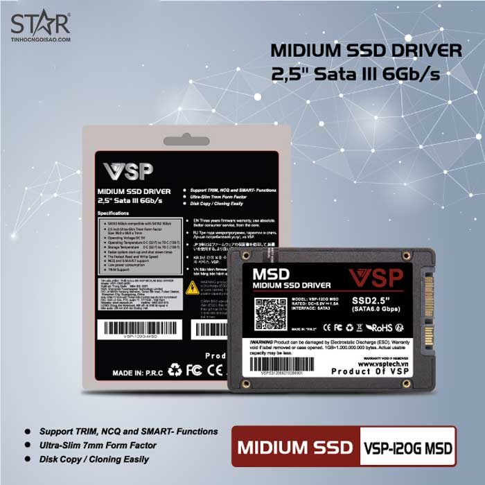 Ổ cứng SSD 120G VSP Sata III 6Gb/s MLC (VSP-120G MSD)