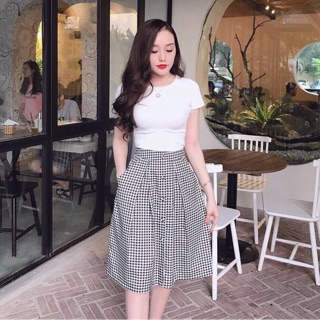 Chân váy kẻ sọc xoè dài. Hàng loại 1 - Form đẹp
