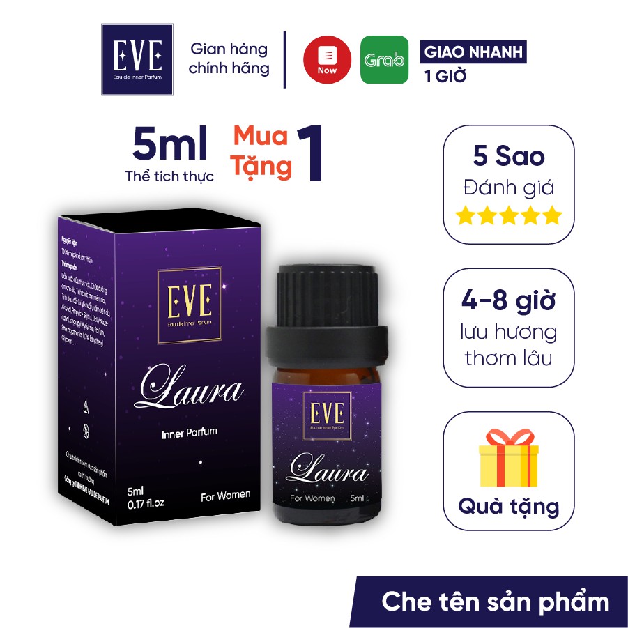 Nước Hoa Cô Bé Bím LAURA 5ml Lưu Hương Thơm Lâu - Nước Hoa Vùng Kín Nữ Chính Hãng EVE Eau de Inner Parfum (Có che tên)