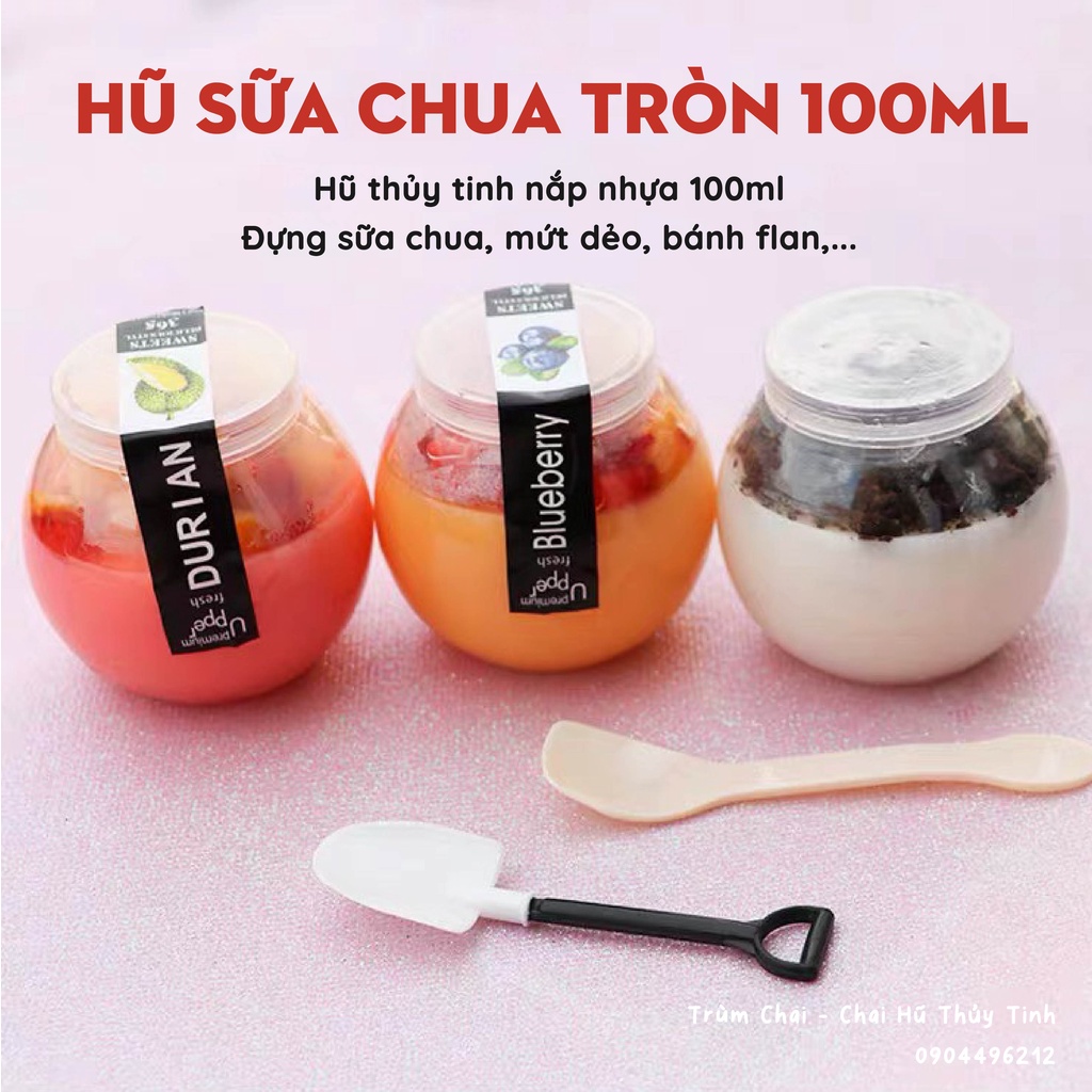 Hũ sữa chua tròn thuỷ tinh 100ml nắp nhựa (Hũ trơn, không in hình) - Làm sữa chua, caramen, mứt dẻo
