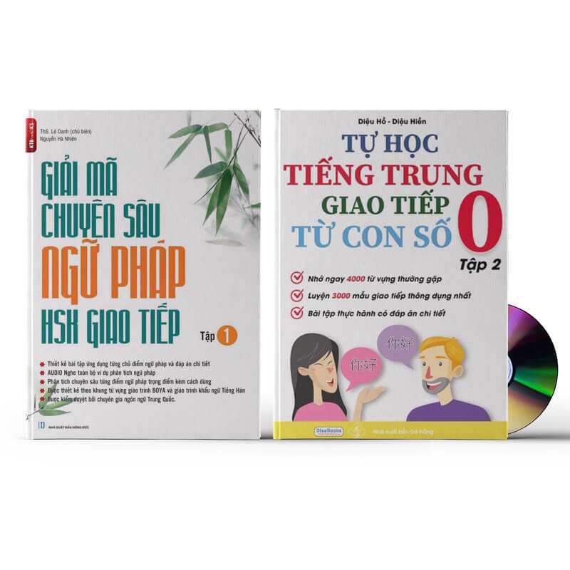 Sách - Combo: Giải mã chuyên sâu ngữ pháp HSK giao tiếp + tự học tiếng Trung từ con số 0 tập 2 (có mp3)+ DVD tài liệu