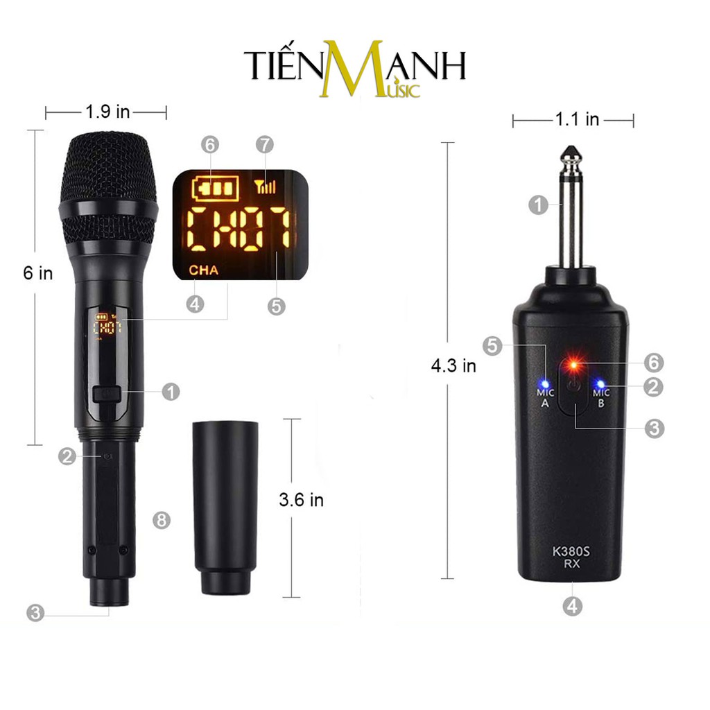 [Không Dây] Bộ 2 Mic Wireless Pin Sạc Gitafish K380S - Micro Cầm Tay Vocal Microphone Karaoke Portable - Chính Hãng