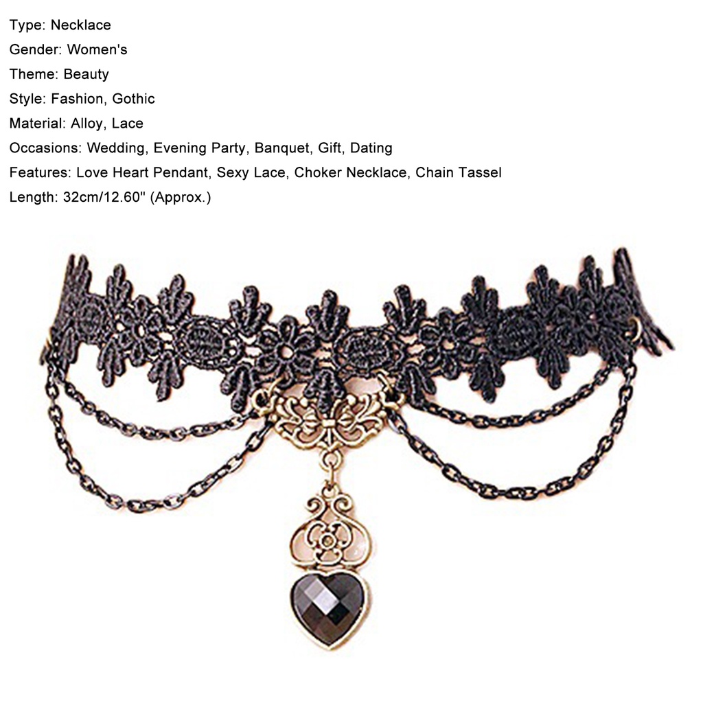 Vòng cổ choker ren đính đá hình trái tim cá tính sang trọng dành cho nữ