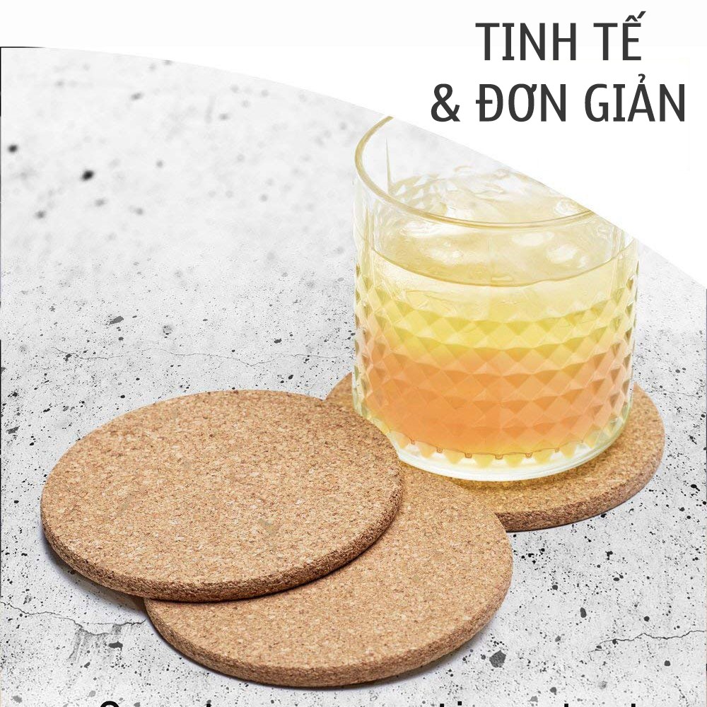 Bộ 16 Đế lót ly tròn thấm hút nước bằng gỗ xốp thân thiện môi trường miếng lót cốc gỗ thấm hút nước