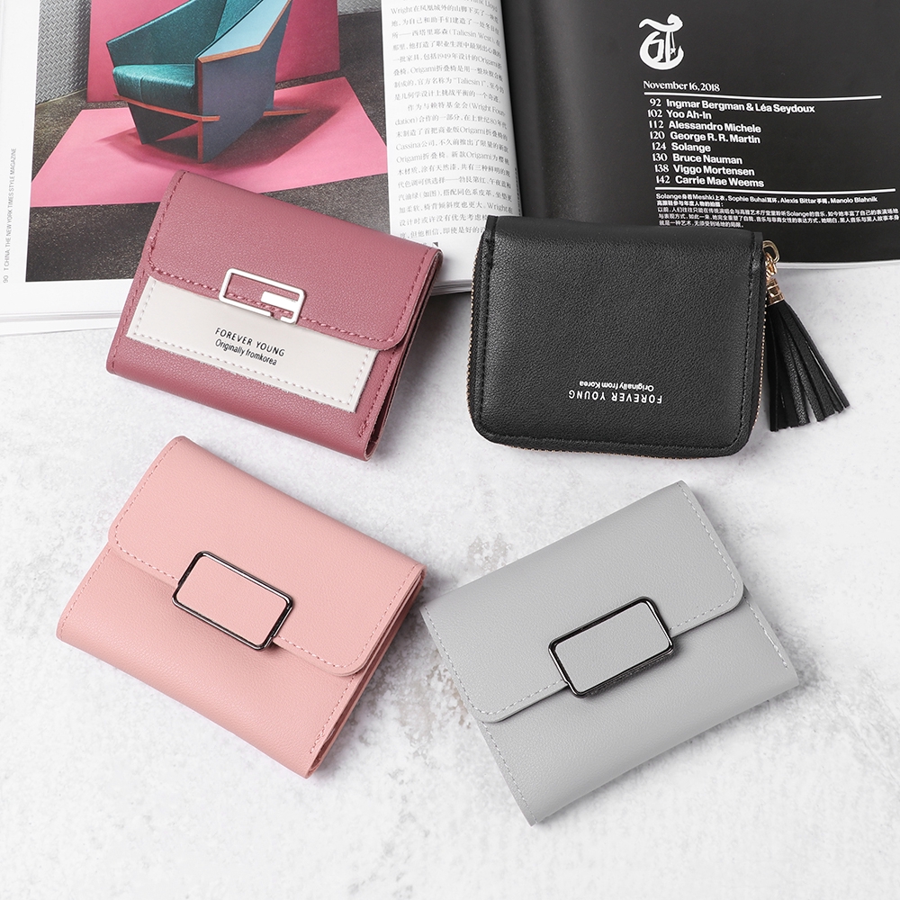 Ví ngắn da PU có khóa kéo đáng yêu dành cho nữ