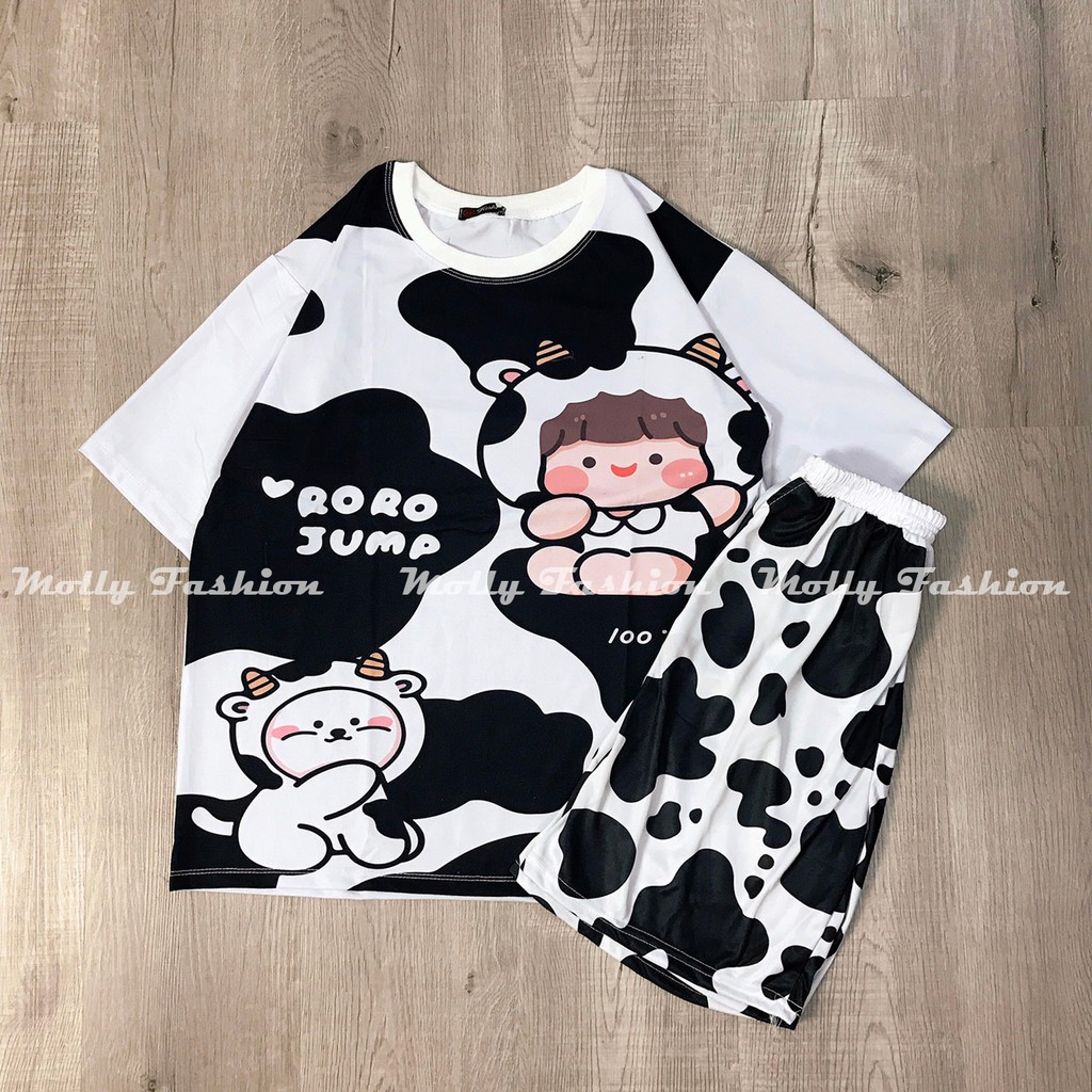 Set bộ bò sữa ❤️ Đồ bộ hoạt hình form rộng Unisex RORO JUMP Freesize dành cho nam nữ Molly Fashion