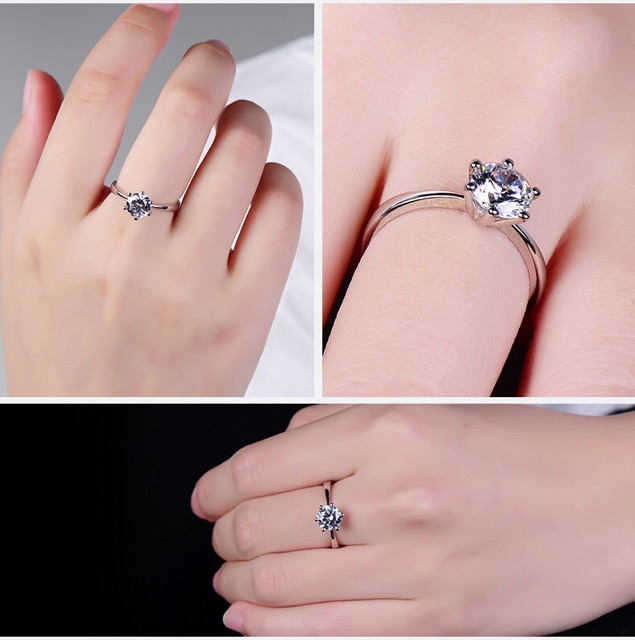 Nhẫn đính hôn kim cương mạ vàng trắng 18K có thể điều chỉnh thời trang