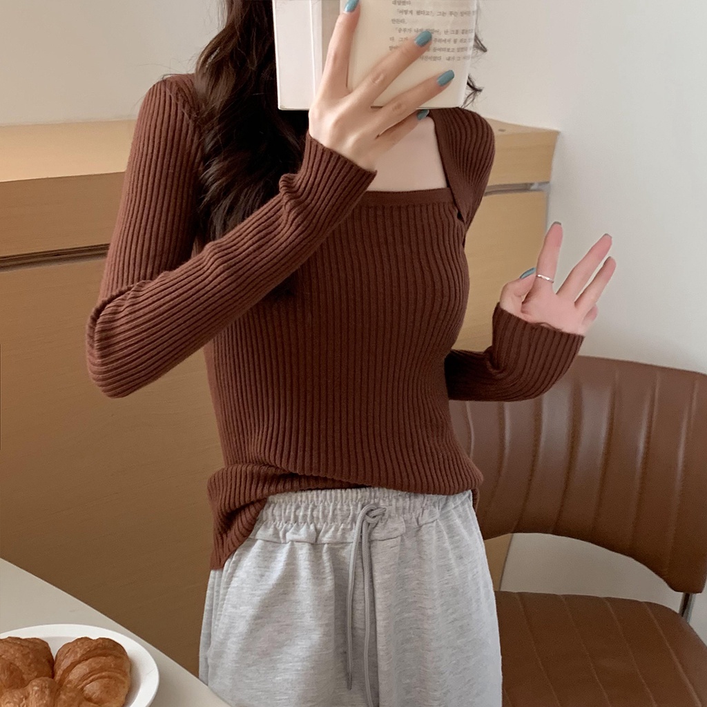 Áo dệt kim màu sắc đơn giản phong cách Hàn Quốc