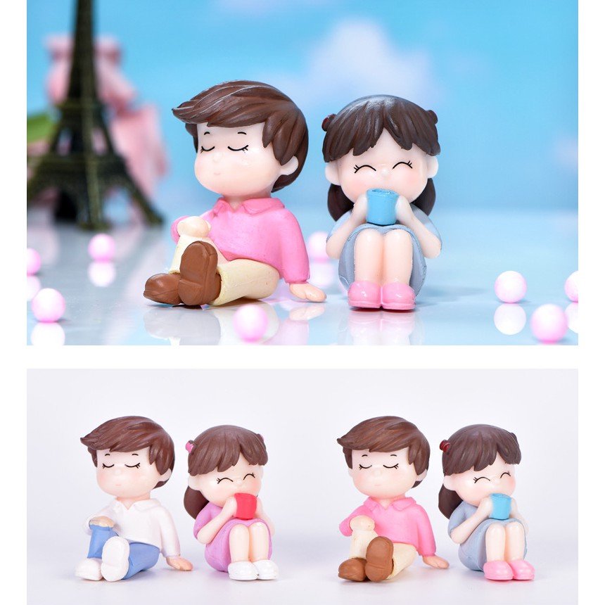 Mô hình đôi bạn ngồi bên nhau uống trà dùng trang trí tiểu cảnh, terrarium, móc khóa, DIY