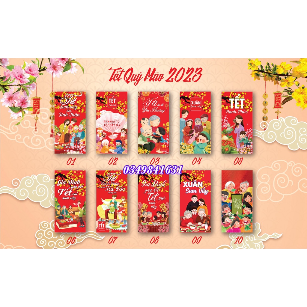 Sỉ 1000 bao lì xì HOT tặng kèm túi ninong giấy in đẹp loại 1